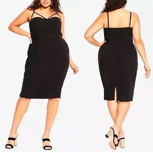 City Chic Size 20 Black Undress Me Sheath Dress Cage Bodice Lingerie-Inspired